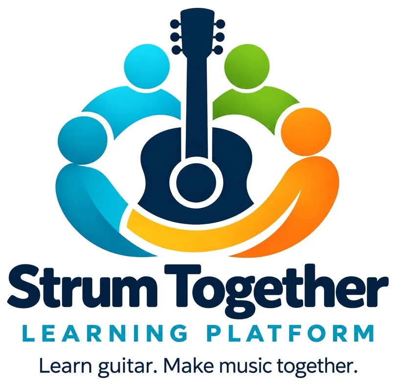 Strum Together Learning Platform logo: four people around an acoustic guitar